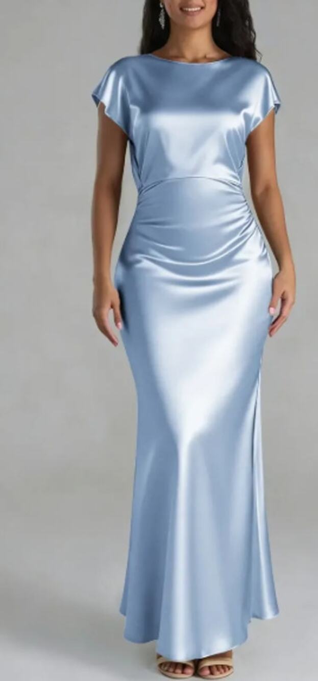 AW BRIDAL 6 S baby blue Lacey satin crystal bridesmaid party maxi dress NEW 0B1